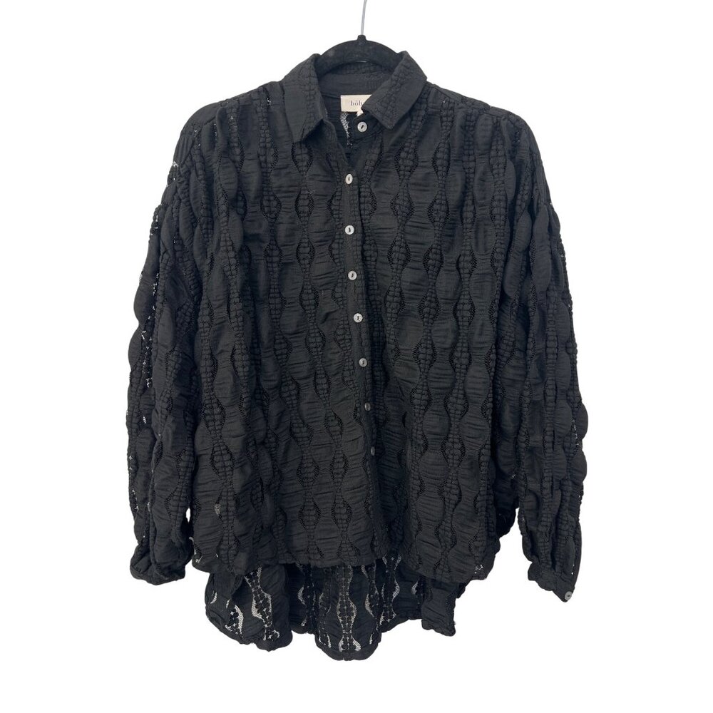 Bohme Shirt Button Front Textured Lace Top Size XS Long Sleeve Whimsigoth Witchy